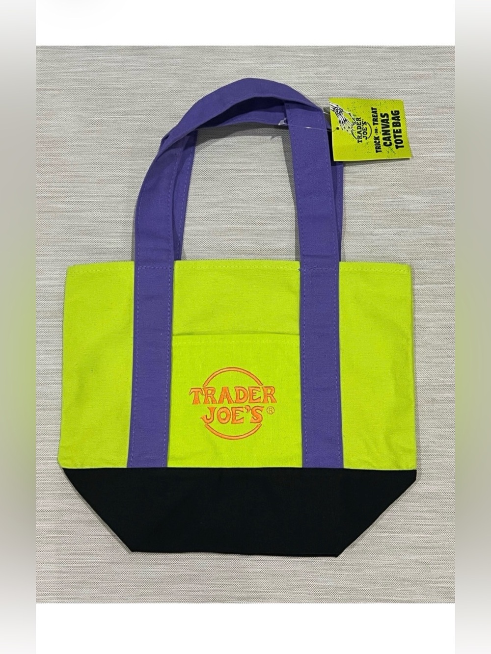 Trader Joe's Halloween Canvas Mini Tote Bag Green Multi Color